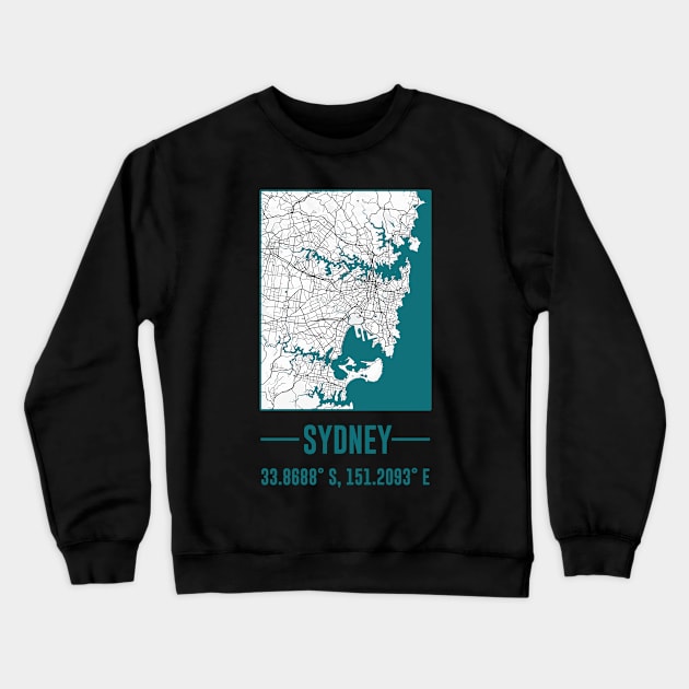 Sydney Minimalist city Map,Sydney DIY city Map Crewneck Sweatshirt by happy6fox